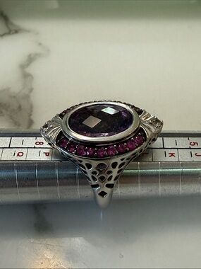 Dallas Prince silver, amethyst, and pink sapphire ring, size 6.5-7